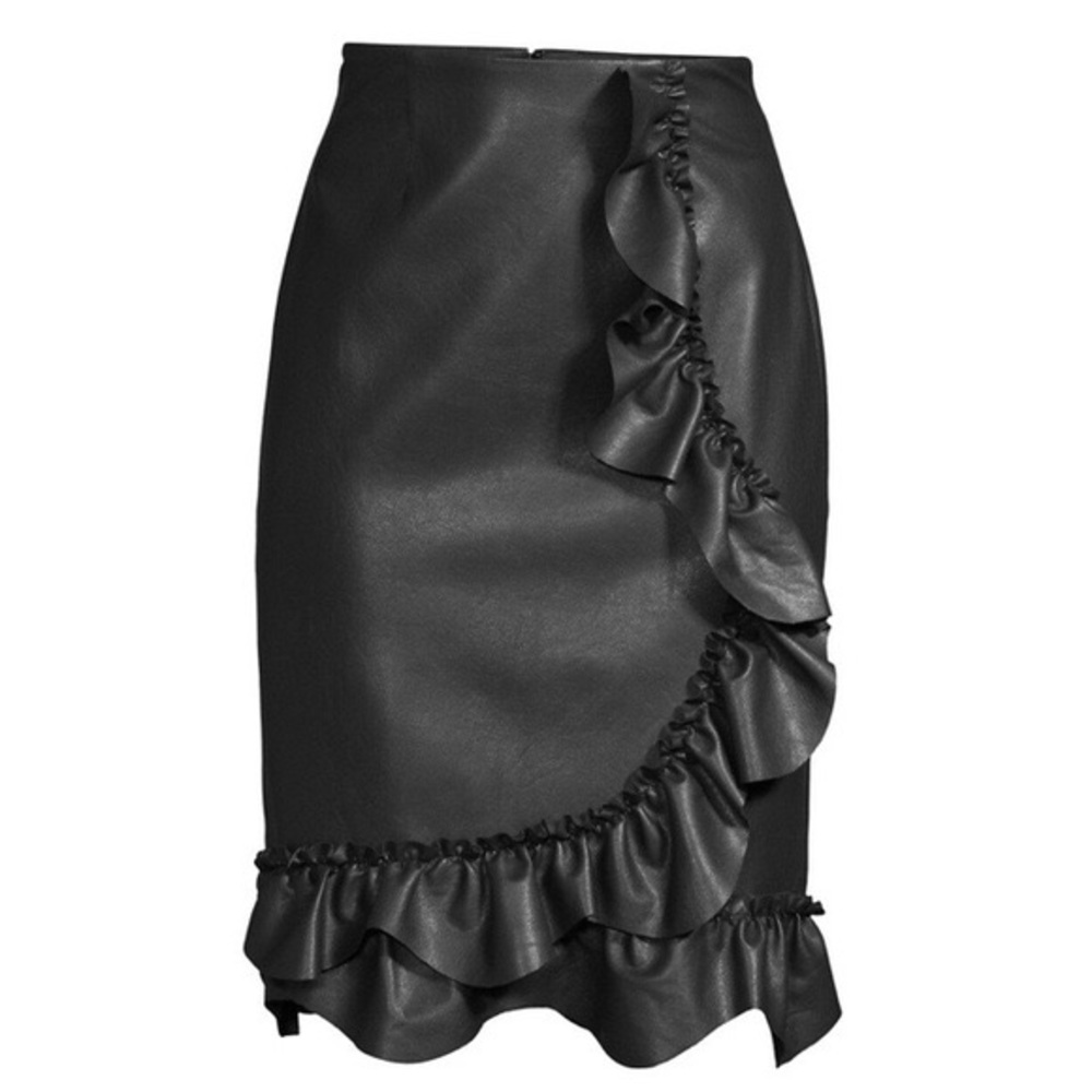 REBECCA TAYLOR Faux Leather Ruffle Skirt